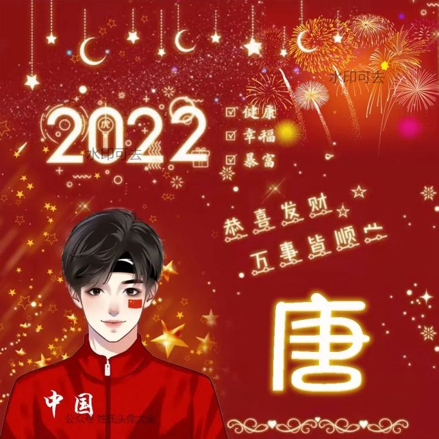 2022虎年元旦喜庆姓氏头像,制作你的专属头像