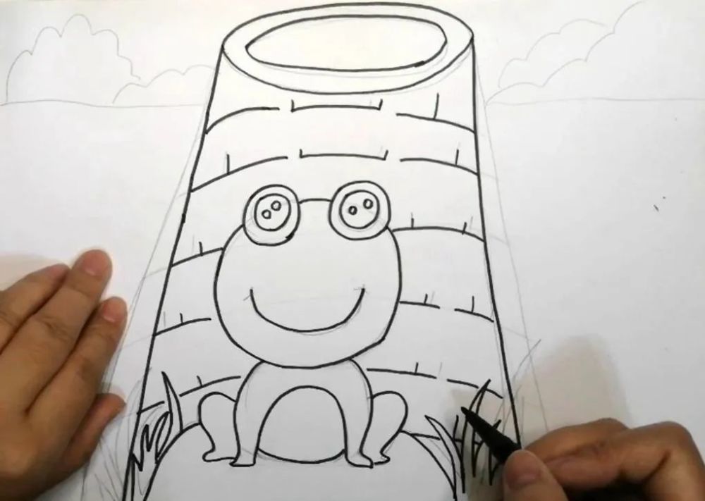儿童简笔画井底之蛙了解成语的寓意和掌握绘画技巧
