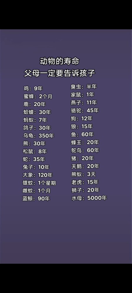 动物的寿命大家知道不灵光一闪