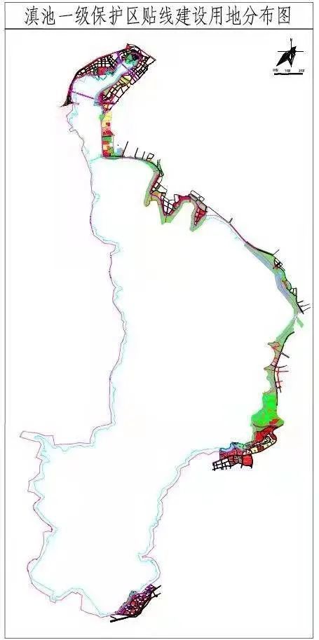 此外,《通知》还公布了滇池一级保护区贴线建设用地分布图.