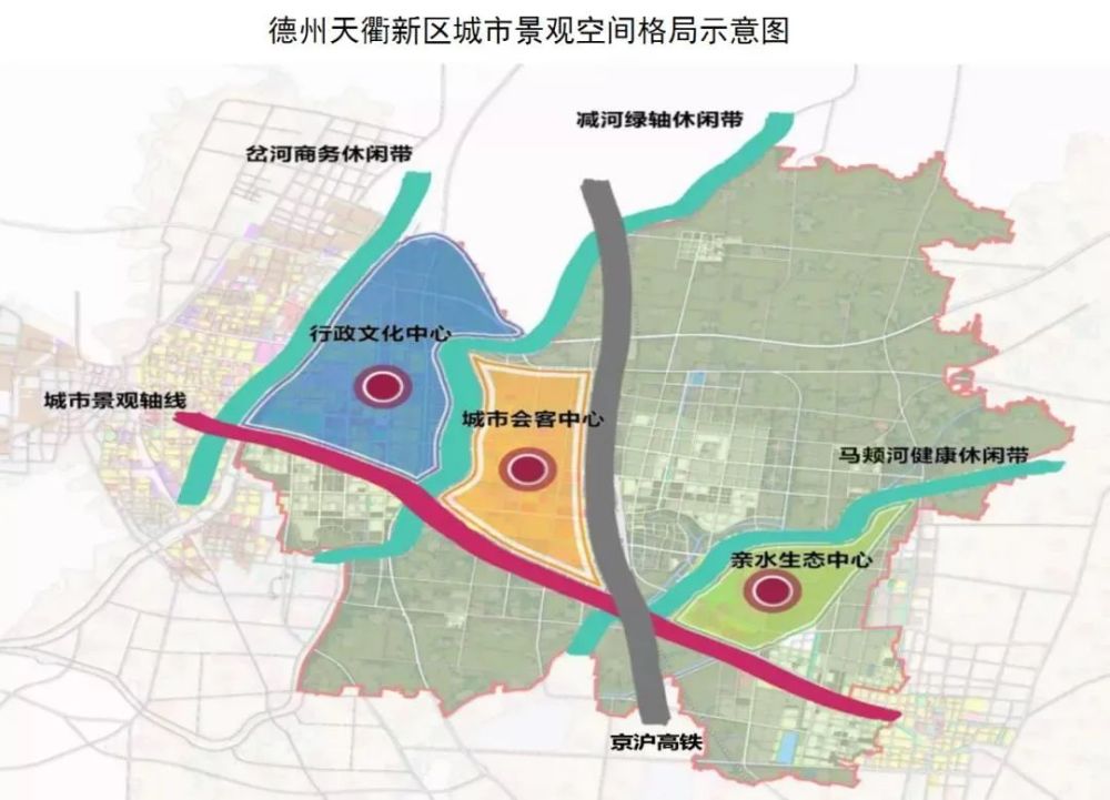 △德州天衢新区空间范围包括长河街道,宋官屯街道,安德街道,袁桥镇