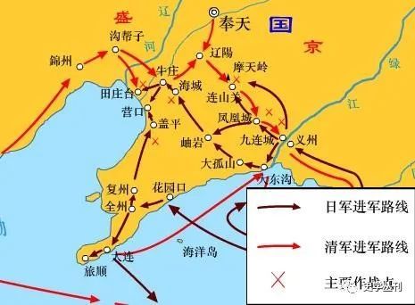 甲午战争辽东战役全图(图源:网络)1894年10月下旬,在日军的进攻下