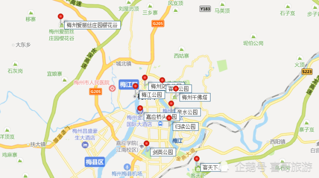 归读公园,梅州爱丽丝庄园樱花谷,梅州文化公园,剑英公园,梅州千佛塔