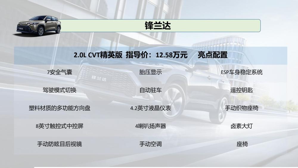 丰田锋兰达配置解析定价合理豪华版性价比最高