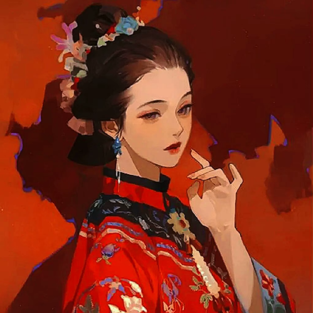 红色系古风女头