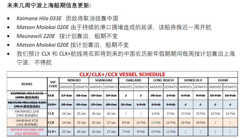 2022年01月07日美森船期变更通知