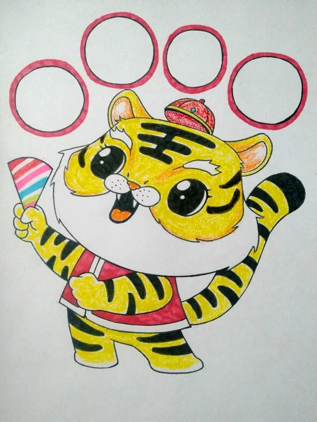 推荐创意少儿美术课程分享虎年新年题材卡通老虎虎虎生威
