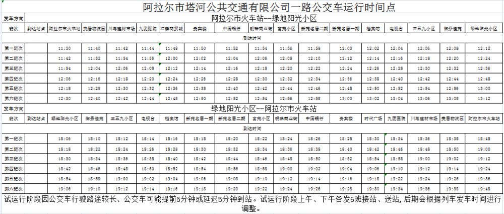 阿拉尔人往返阿拉尔市火车站的公交来了