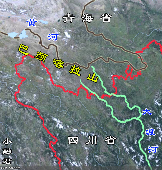 顺着地图我们找到了大渡河的源头——巴颜喀拉山,从地图上可以看到