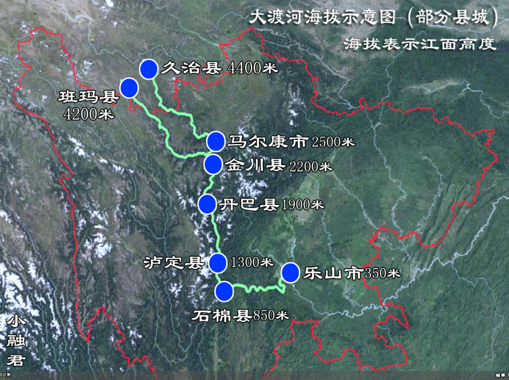 自古以来,人们都认为大渡河是岷江的支流,从地图上看,岷江自北向南