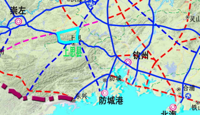 除了合浦县,防城港市的上思县,未来也有一个闭环高速,但是这闭环高速