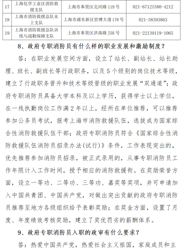 招聘简章2022年附件(二)上海市消防救援总队政府专职消防员招聘简章