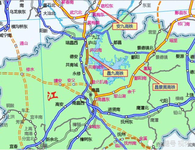 向南依次跨越既有京九铁路,昌九城际,福银高速公路,经马头水库,观音塘
