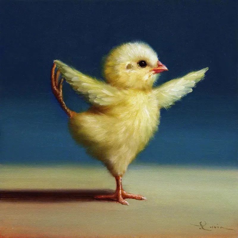 一位画家笔下的一只会做瑜伽的小鸡