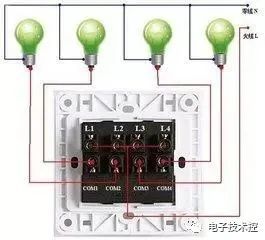 异地双控或多控开关接线图,实物图