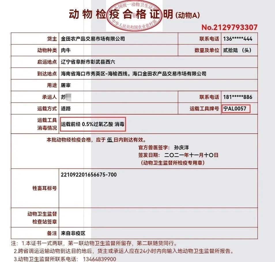 一批26头省外引进海南活体牛检疫合格证涉嫌造假涉事公司拒绝回应