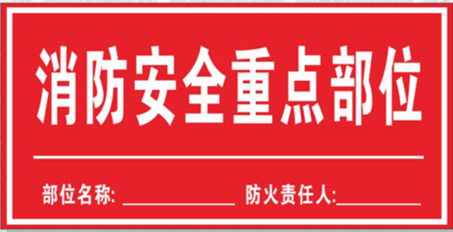 悬挂"消防重点部位"和"防火责任人"指示牌,张贴有关禁止和警告标示
