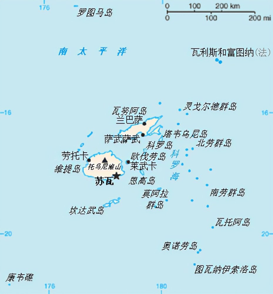汤加邻居斐济人口不到100万分为14个省和2个直辖市
