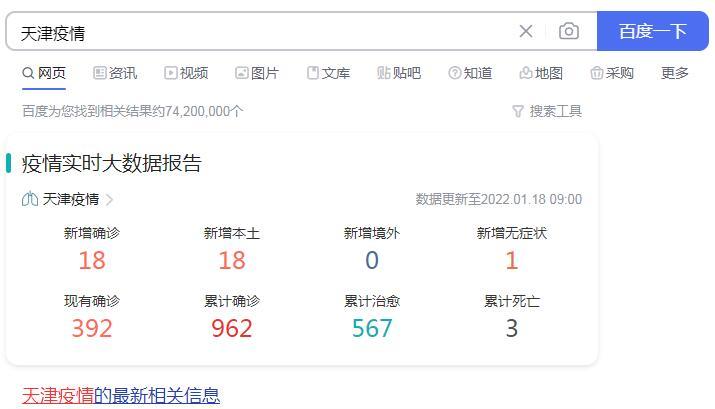 2022年1月18最新天津疫情天津加油