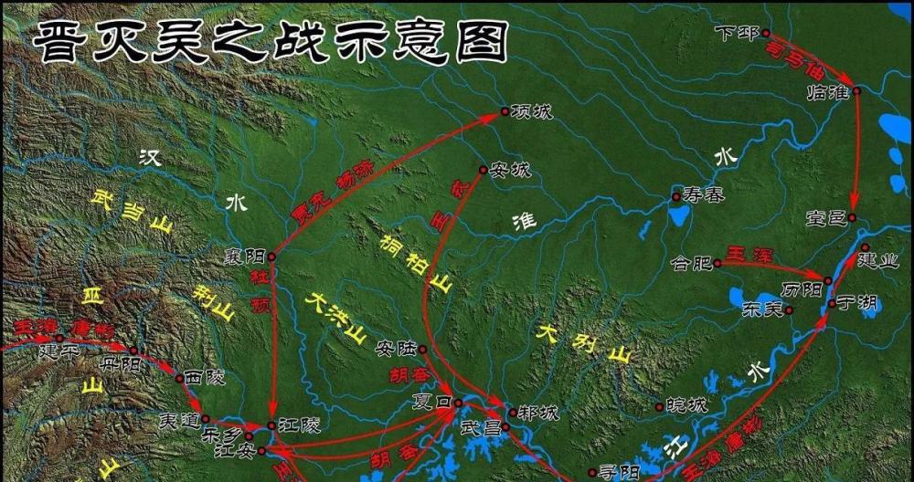 西晋灭东吴之战示意图晋灭吴之战中,重要的将领都是羊祜所推荐,比如