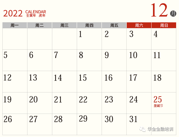 华金教育出品2022年金融类考试时间日历表