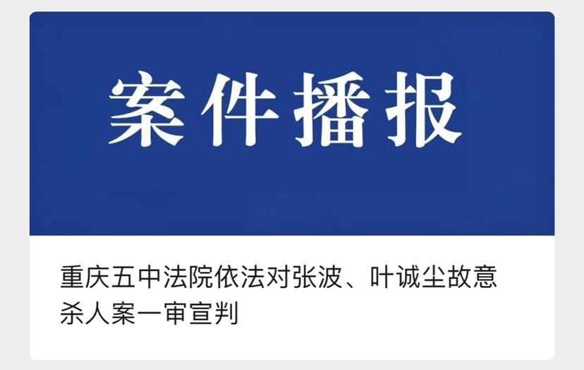 此前,重庆市五中院一审认为,张波与叶诚尘共谋,采取制造意外高坠方式