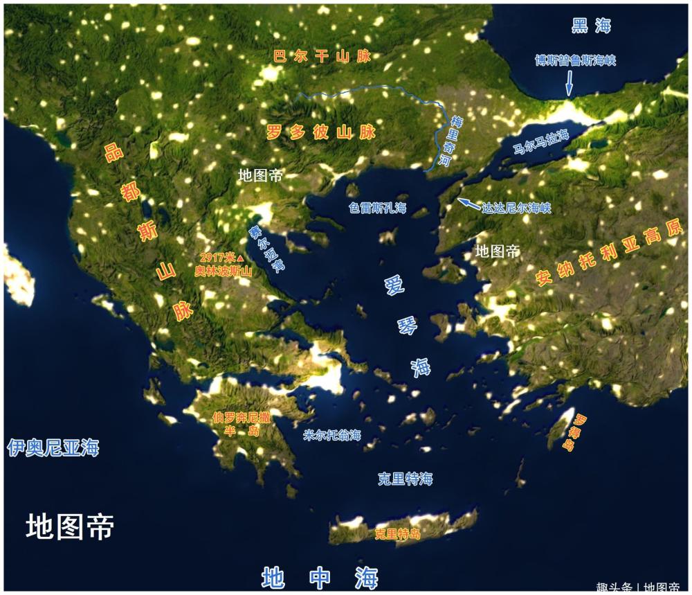 东南通过卡索斯海峡,卡尔帕索斯海峡等连接地中海,东北通过黑海海峡与