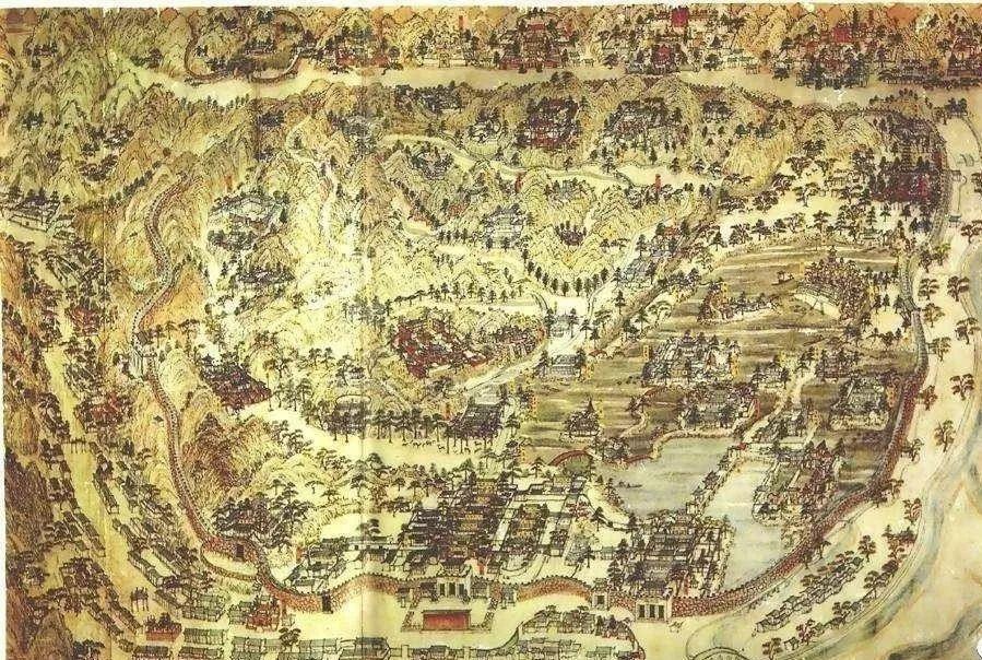 整个艮岳广袤10里,以南北两山为主体,两山都向东西伸展,并折而相向环