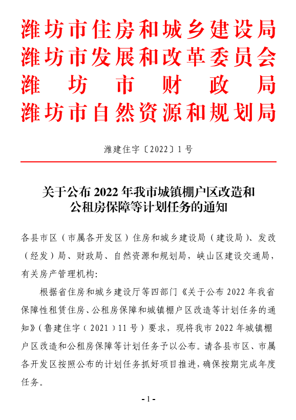 潍坊地区棚户区计划改造清单来了