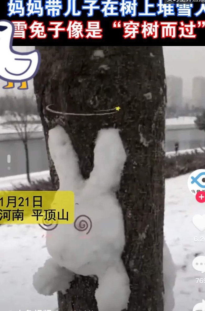 惊呆了小伙伴河南妈妈给孩子在树上堆雪人创意满满