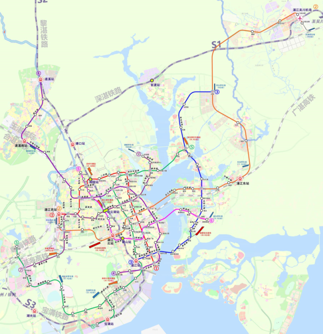 在最新规划的5条远期线网线路分别为:1号线(湛江西站-原点广场),2号线