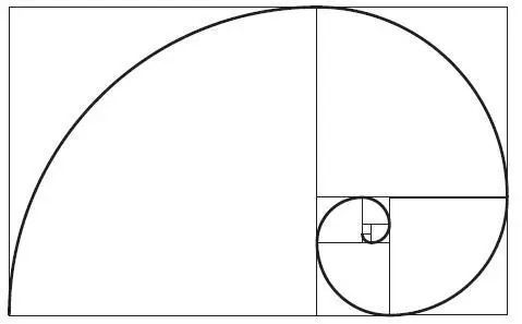 黄金矩形中的曲线,包含一段以1为半径的1/4圆周,接连着另一段以0.