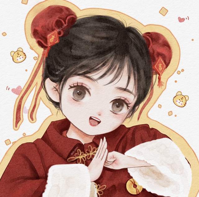 超美超赞的手绘新年女生闺蜜头像
