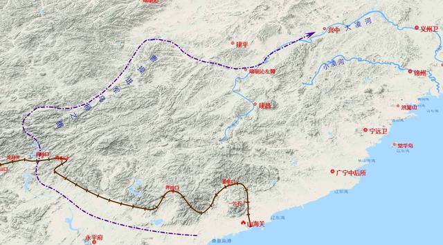 这条通道的起点卢龙塞就在喜峰口那里,到大凌河后,沿着河谷抵达柳城