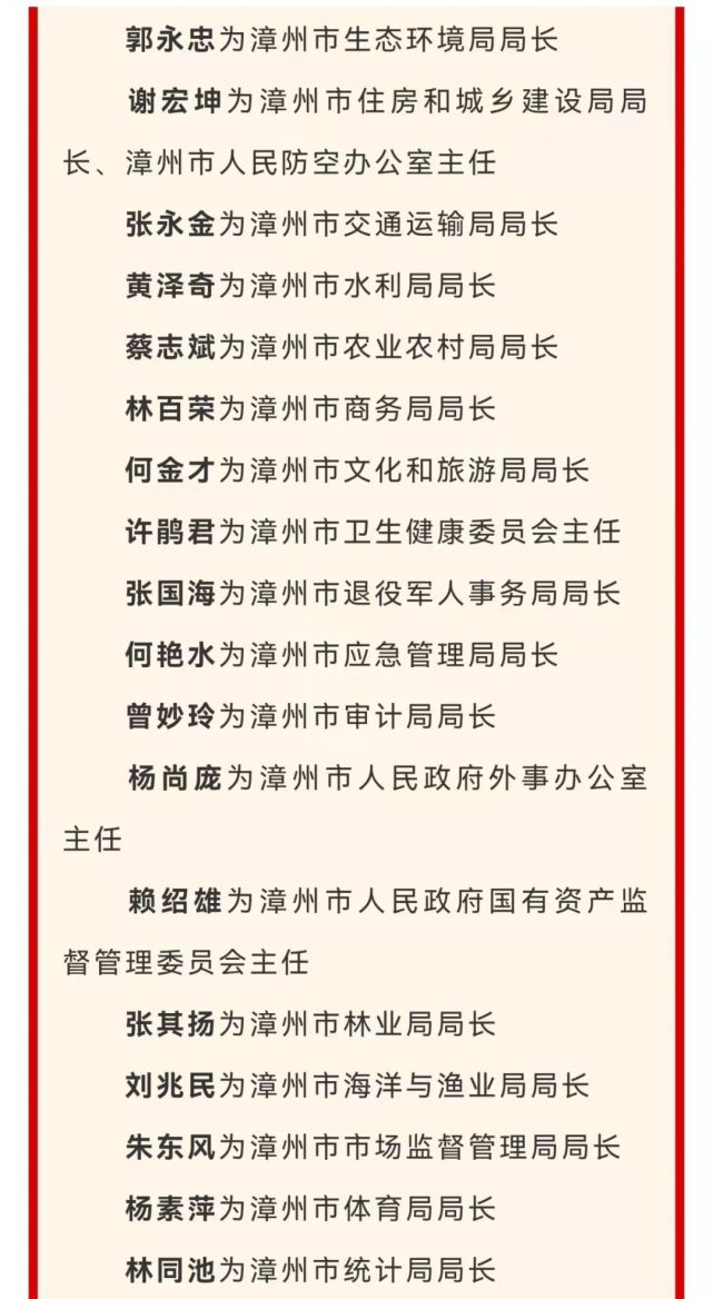 漳州任命35名一把手任命6名市监委班子成员