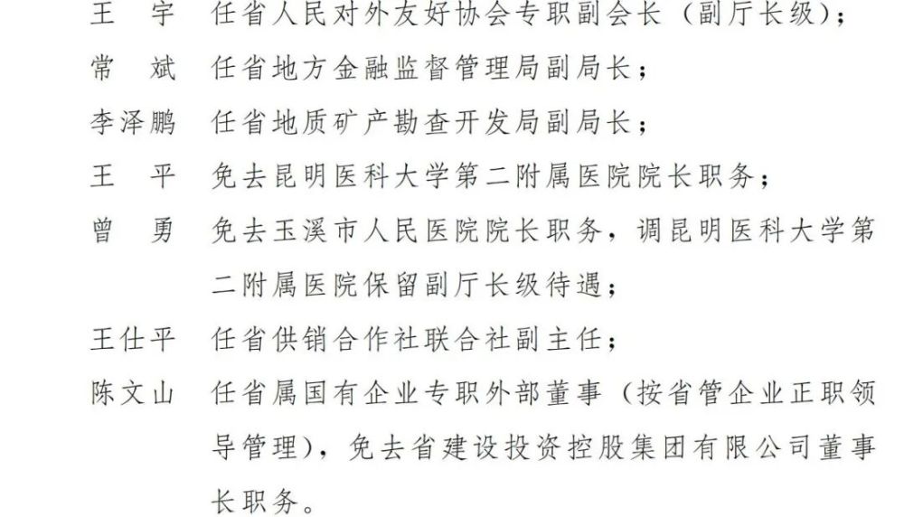 云南省人民政府发布任免职和职务调整通知