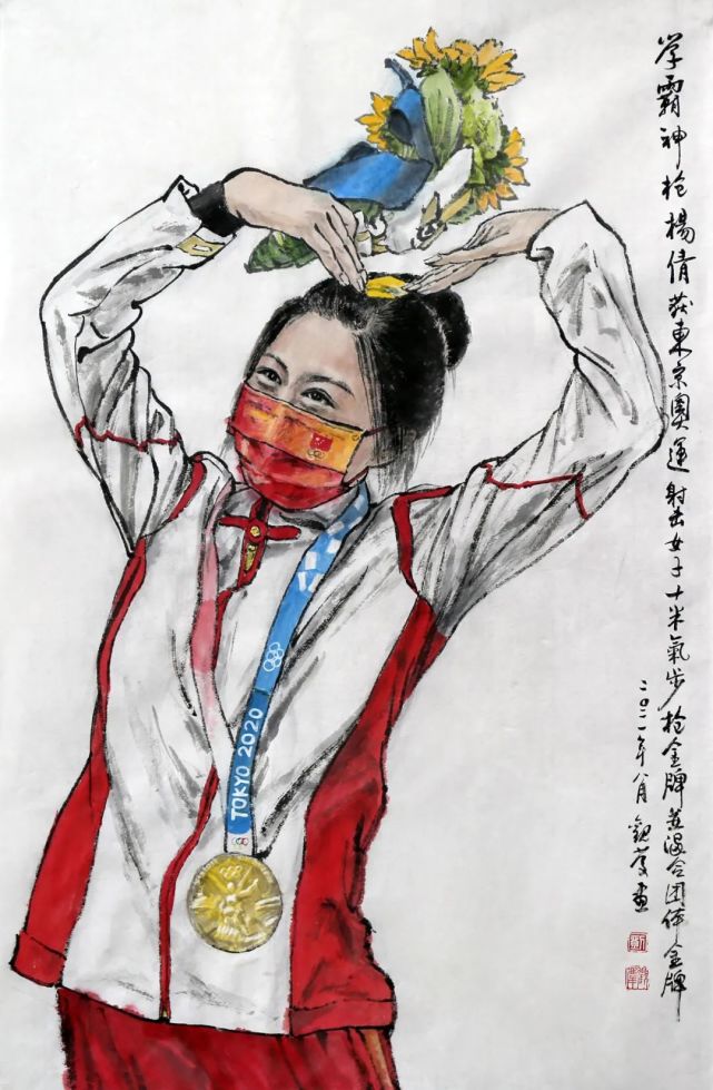 系列人物画之后,近日又创作了《东京奥运奖牌榜》系列人物画近四十幅