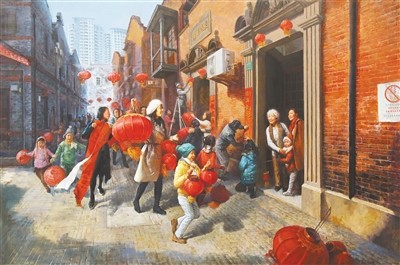 火红的年味(油画)徐步成欢乐春节(中国画)何家英 张 见 李玉旺 李朋帮