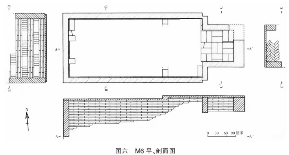 墓室平面为长方形,内长4.31,宽1.9,残高1.