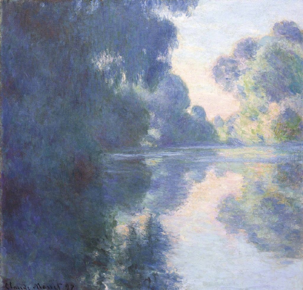 莫奈蓝色调油画风景
