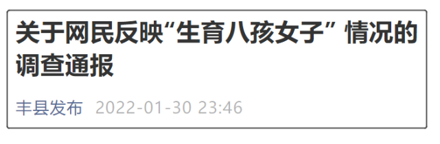 昨天(1月30日)深夜,江苏徐州丰县发布"关于网民反映'生育八孩女子'