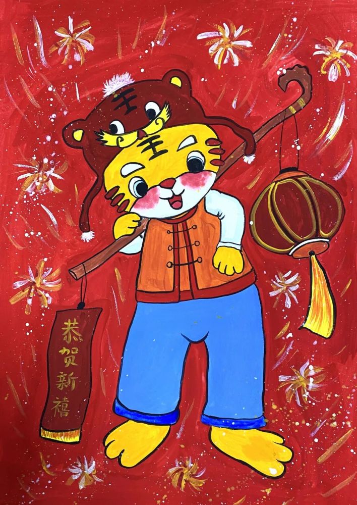 描绘新年新气象注入自己的画作中将虎文化的美好寓意袁花农民画家们