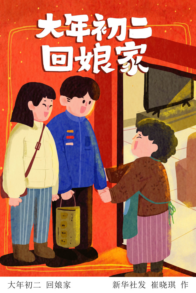 图表插画春节年俗大年初二回娘家