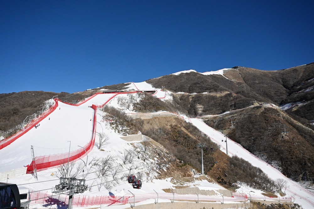 国家高山滑雪中心竞速赛道进行赛前全流程演练