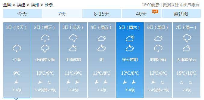 太刺激低温大雨长乐未来几天天气