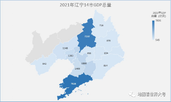 辽宁14市2021年gdp地图—大连和沈阳双雄争霸,经济密度遥遥领先