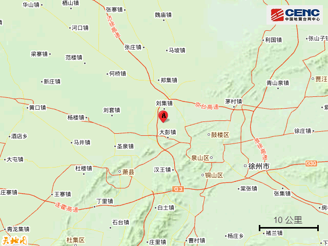 江苏徐州市铜山区附近发生33级左右地震