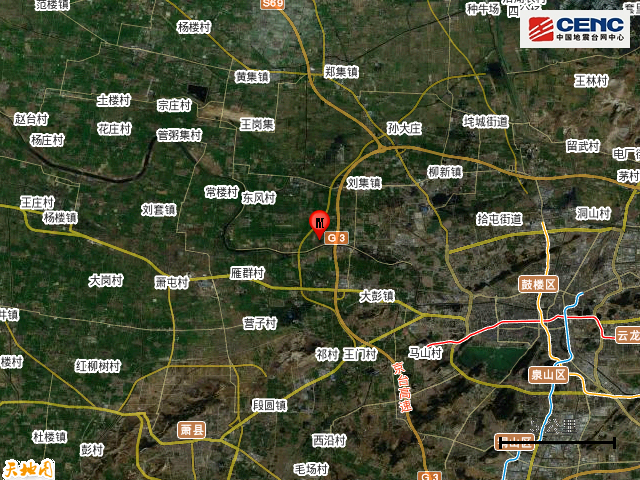 据中国地震台网正式测定,2月5日22时13分在江苏徐州市铜山区发生3