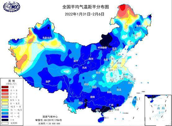 全国平均气温距平分布图(国家气候中心/发)民声天下2月7日北京快讯