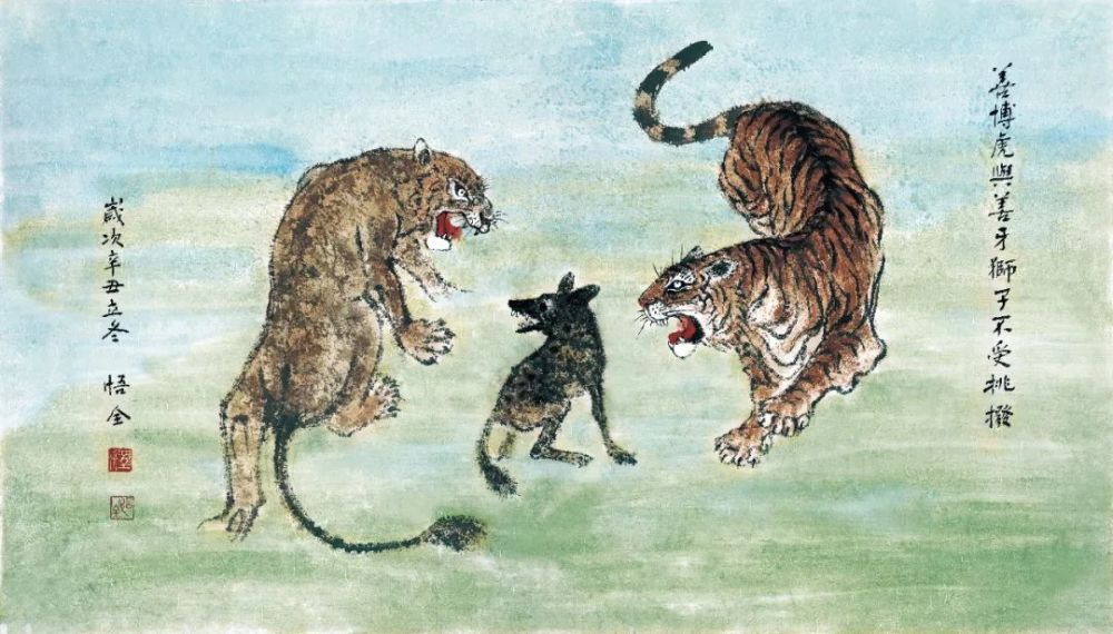 佛陀对大众说,过去有狮虎二兽关系亲密,合作狩猎,某日受鬣狗挑拨而欲